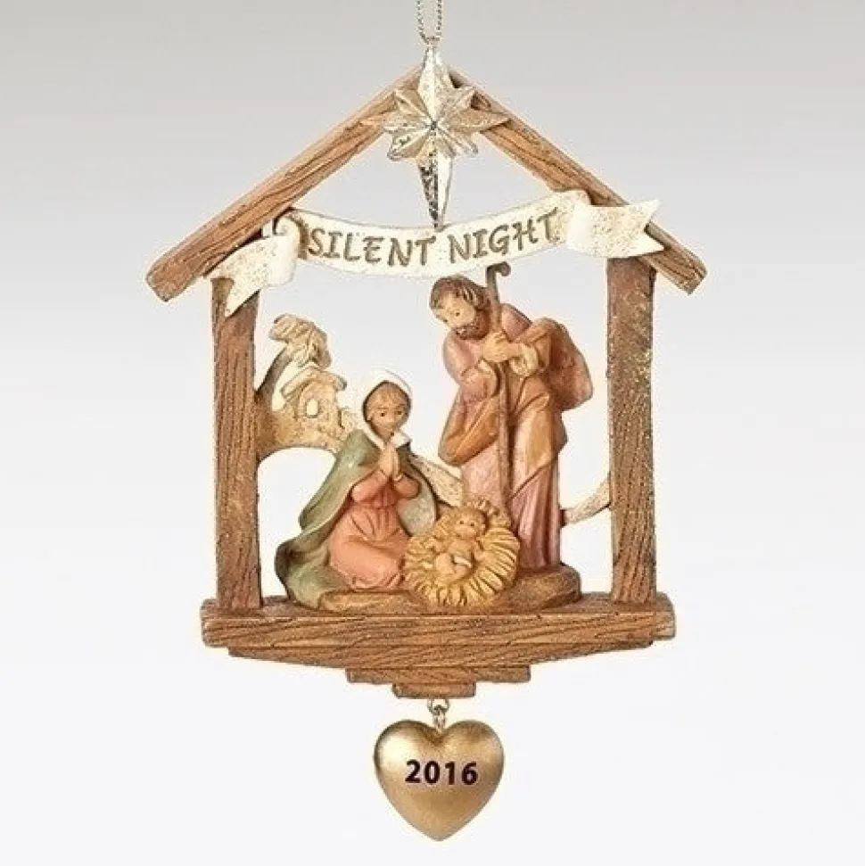Holy Family Stable Event Ornament With Heart 4", Fontanini, 57012