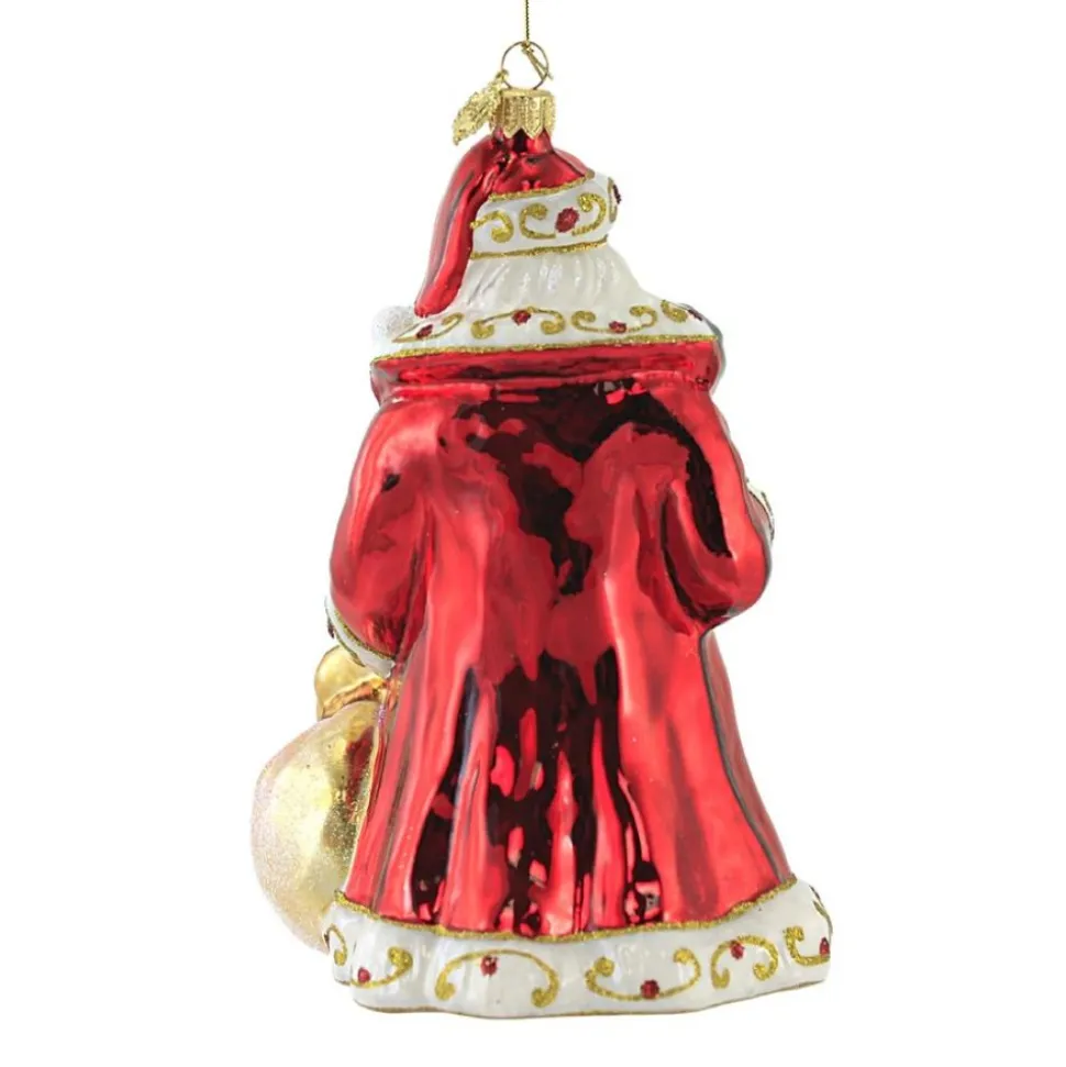 Huras, Santa With Poinsettias Wreaths Glass Ornament Floral Christmas, S589A